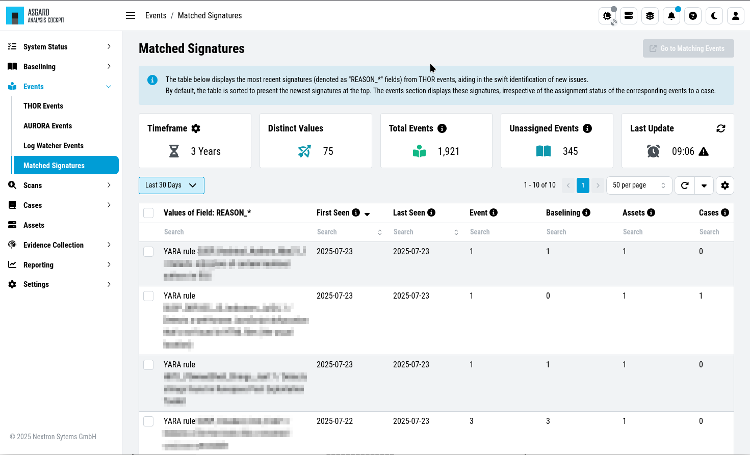 Matched Signatures Section