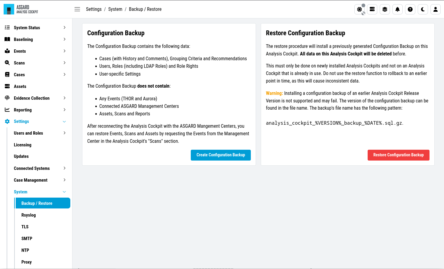 7.3. Configuration Backup & Restore — ASGARD Analysis Cockpit v4 Manual ...